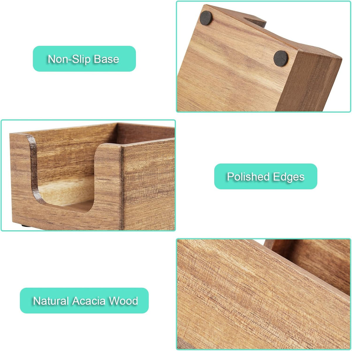 Wood Sticky Note Holder, 3 x 3 Inch Post It Note Dispenser for Office Desk Accessories, Self Stick Note Pad Holder, Memo Pad Holder Dispenser Organizer for School Office Desk Supplies, Black