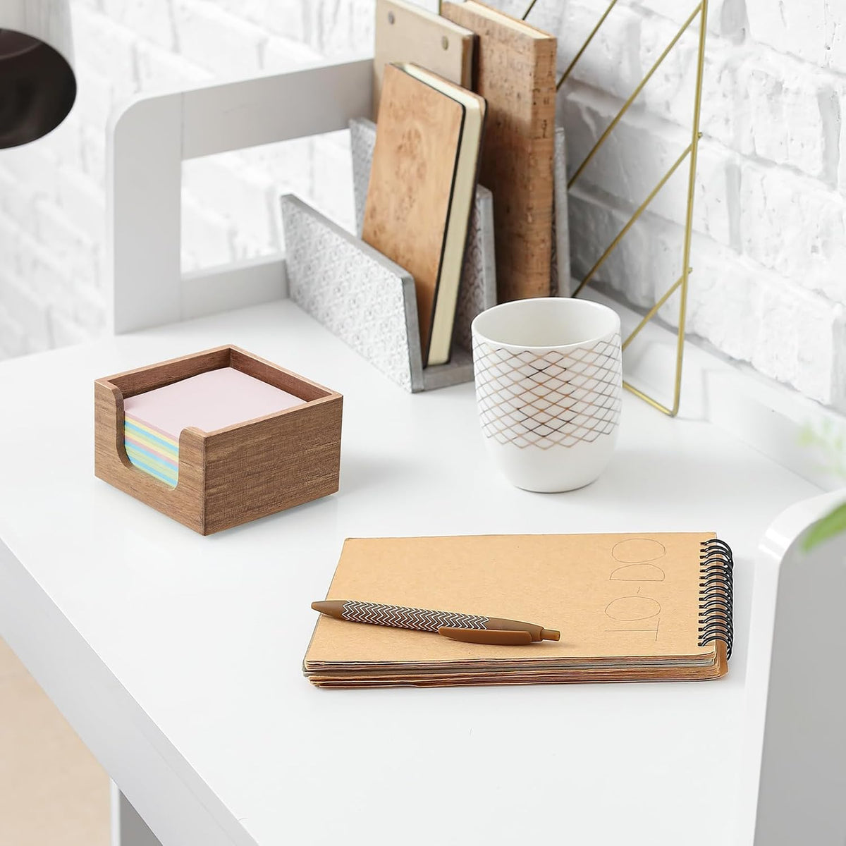 Wood Sticky Note Holder, 3 x 3 Inch Post It Note Dispenser for Office Desk Accessories, Self Stick Note Pad Holder, Memo Pad Holder Dispenser Organizer for School Office Desk Supplies, Black