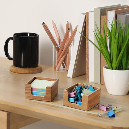 Wood Sticky Note Holder, 3 x 3 Inch Post It Note Dispenser for Office Desk Accessories, Self Stick Note Pad Holder, Memo Pad Holder Dispenser Organizer for School Office Desk Supplies, Black