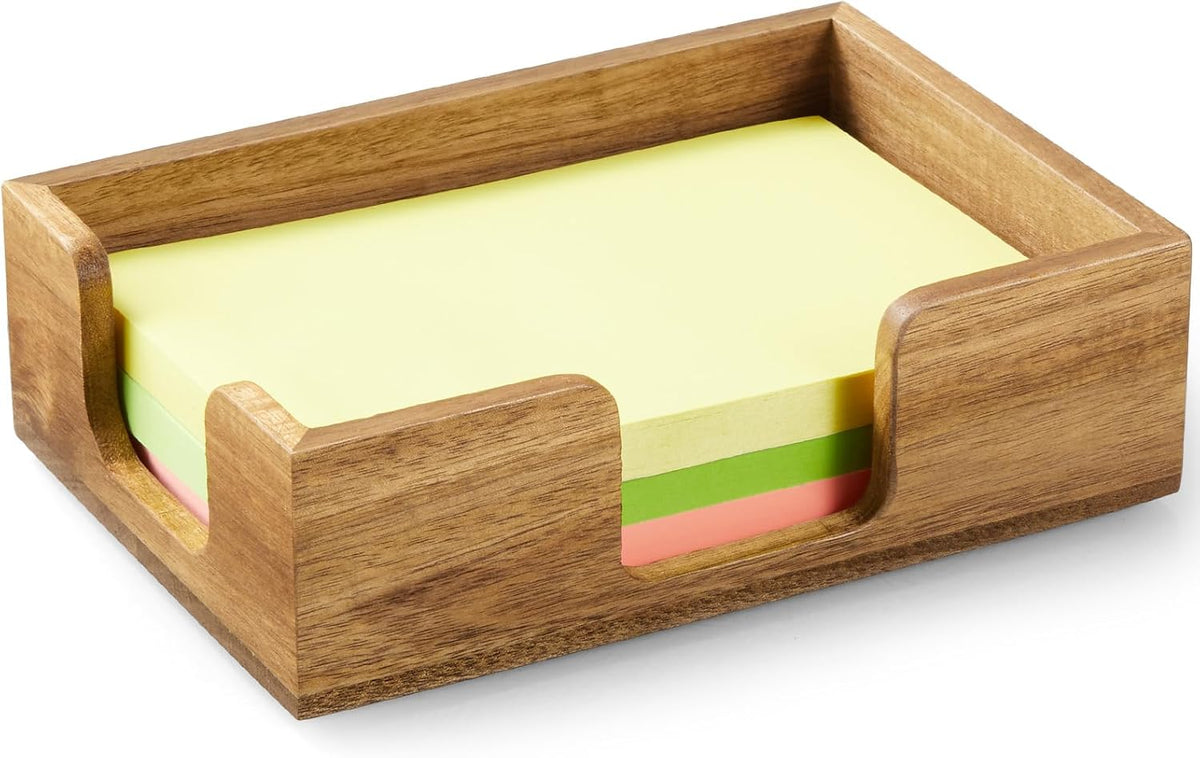 Wood Sticky Note Holder, 3 x 3 Inch Post It Note Dispenser for Office Desk Accessories, Self Stick Note Pad Holder, Memo Pad Holder Dispenser Organizer for School Office Desk Supplies, Black