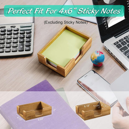 Wood Sticky Note Holder, 3 x 3 Inch Post It Note Dispenser for Office Desk Accessories, Self Stick Note Pad Holder, Memo Pad Holder Dispenser Organizer for School Office Desk Supplies, Black