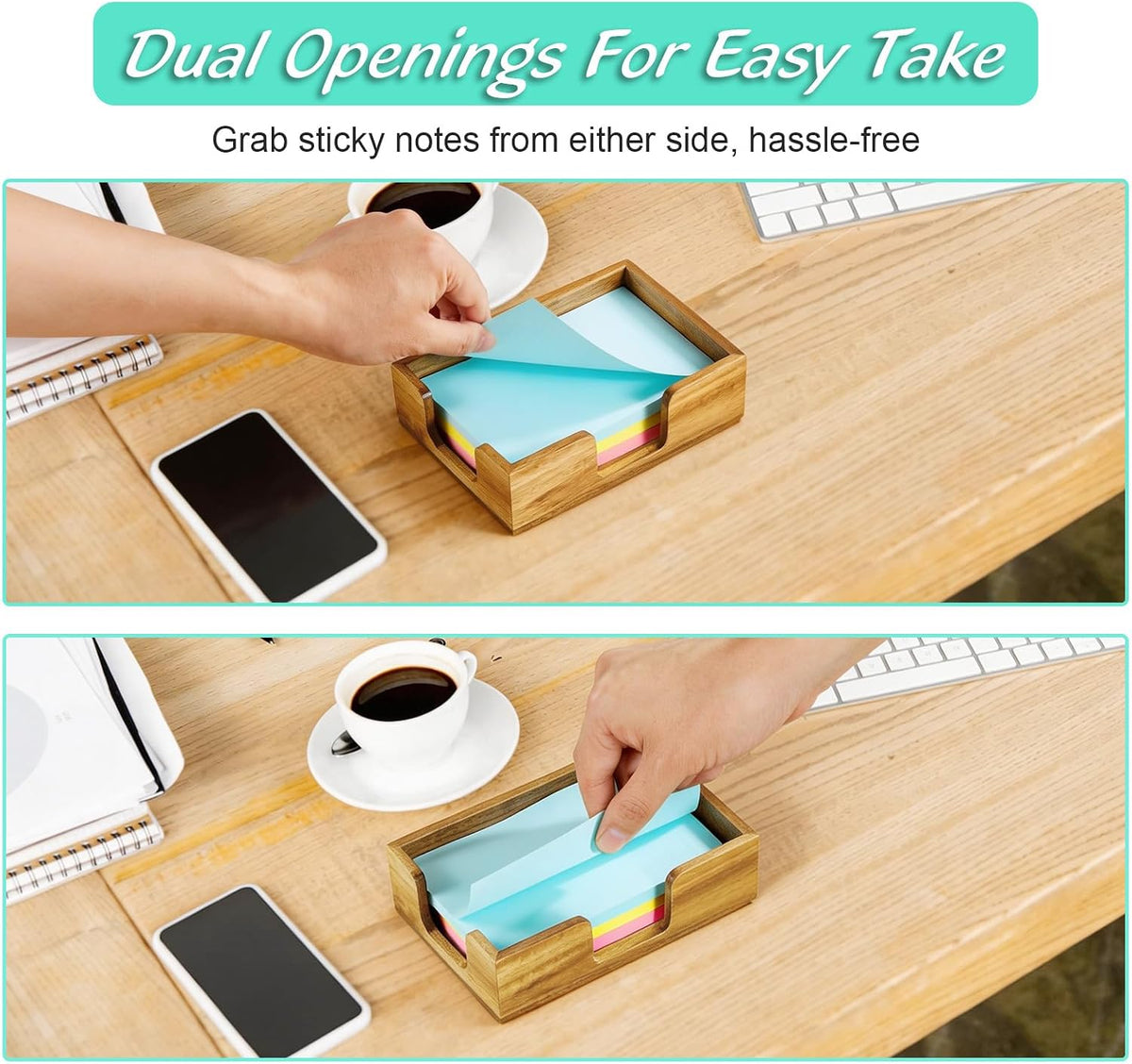 Wood Sticky Note Holder, 3 x 3 Inch Post It Note Dispenser for Office Desk Accessories, Self Stick Note Pad Holder, Memo Pad Holder Dispenser Organizer for School Office Desk Supplies, Black
