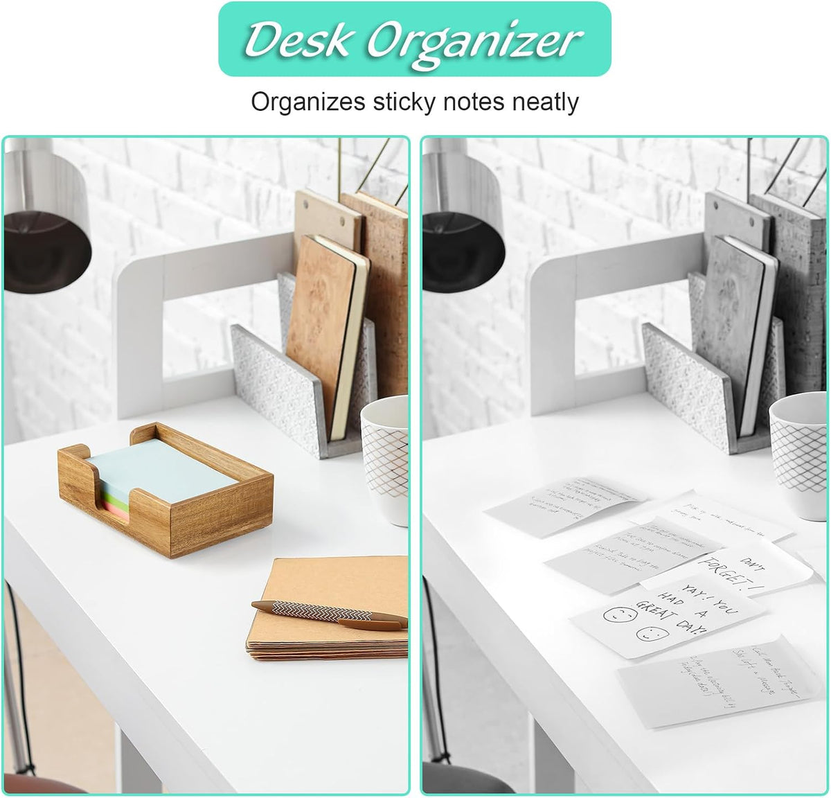 Wood Sticky Note Holder, 3 x 3 Inch Post It Note Dispenser for Office Desk Accessories, Self Stick Note Pad Holder, Memo Pad Holder Dispenser Organizer for School Office Desk Supplies, Black