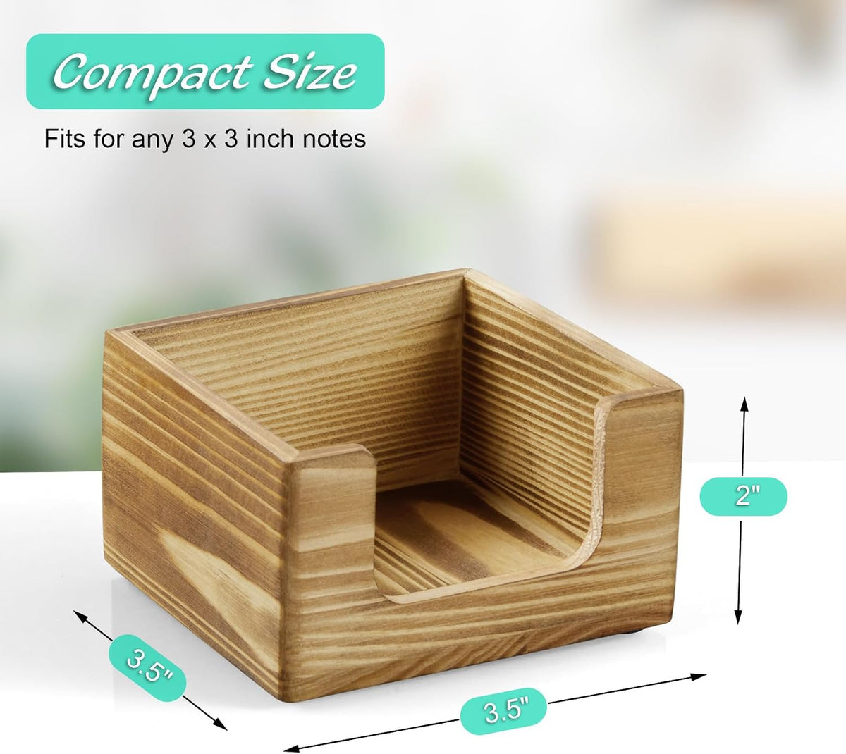 Wood Sticky Note Holder, 3 x 3 Inch Post It Note Dispenser for Office Desk Accessories, Self Stick Note Pad Holder, Memo Pad Holder Dispenser Organizer for School Office Desk Supplies, Black