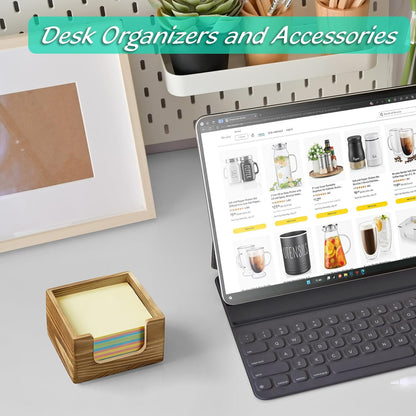 Wood Sticky Note Holder, 3 x 3 Inch Post It Note Dispenser for Office Desk Accessories, Self Stick Note Pad Holder, Memo Pad Holder Dispenser Organizer for School Office Desk Supplies, Black