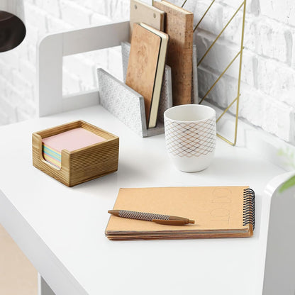 Wood Sticky Note Holder, 3 x 3 Inch Post It Note Dispenser for Office Desk Accessories, Self Stick Note Pad Holder, Memo Pad Holder Dispenser Organizer for School Office Desk Supplies, Black