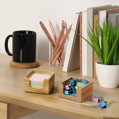 Wood Sticky Note Holder, 3 x 3 Inch Post It Note Dispenser for Office Desk Accessories, Self Stick Note Pad Holder, Memo Pad Holder Dispenser Organizer for School Office Desk Supplies, Black