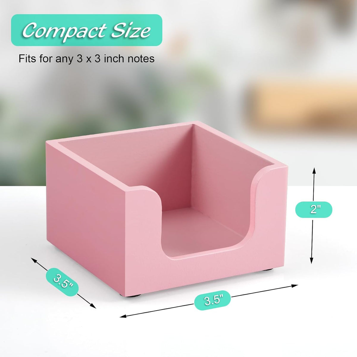 Wood Sticky Note Holder, 3 x 3 Inch Post It Note Dispenser for Office Desk Accessories, Self Stick Note Pad Holder, Memo Pad Holder Dispenser Organizer for School Office Desk Supplies, Black