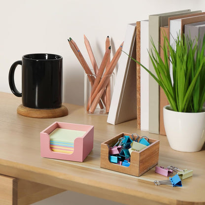 Wood Sticky Note Holder, 3 x 3 Inch Post It Note Dispenser for Office Desk Accessories, Self Stick Note Pad Holder, Memo Pad Holder Dispenser Organizer for School Office Desk Supplies, Black