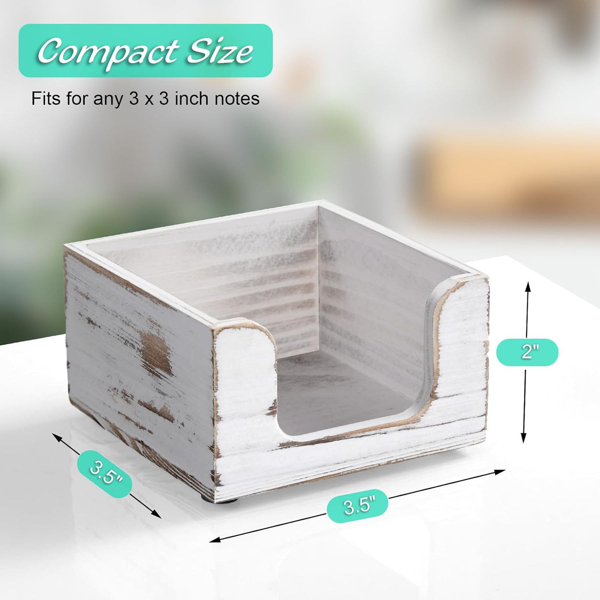 Wood Sticky Note Holder, 3 x 3 Inch Post It Note Dispenser for Office Desk Accessories, Self Stick Note Pad Holder, Memo Pad Holder Dispenser Organizer for School Office Desk Supplies, Black