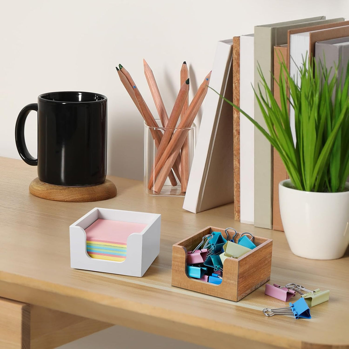 Wood Sticky Note Holder, 3 x 3 Inch Post It Note Dispenser for Office Desk Accessories, Self Stick Note Pad Holder, Memo Pad Holder Dispenser Organizer for School Office Desk Supplies, Black