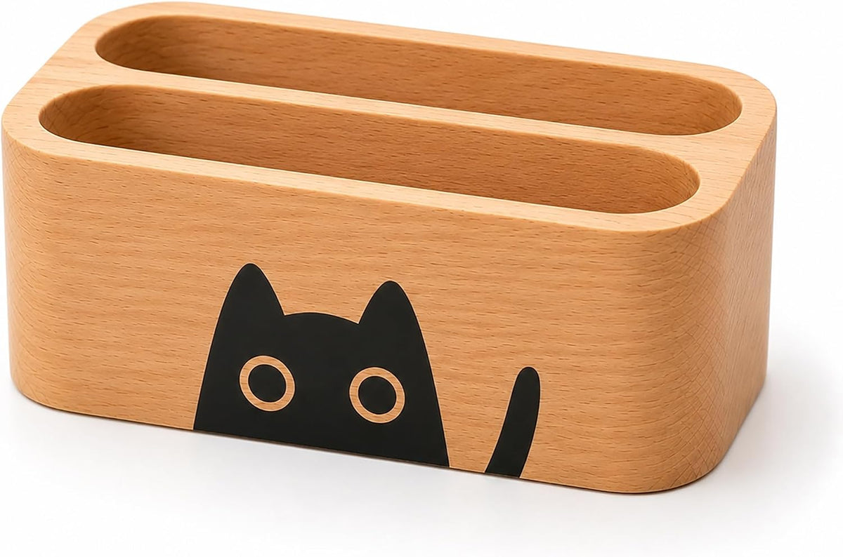 Natural Wooden Name Card Holder Wood Business Card Holder Office Desktop Card Display Stands Cat Pattern Cute