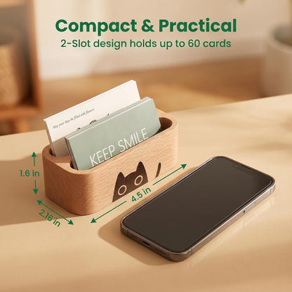 Natural Wooden Name Card Holder Wood Business Card Holder Office Desktop Card Display Stands Cat Pattern Cute