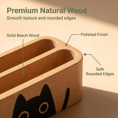 Natural Wooden Name Card Holder Wood Business Card Holder Office Desktop Card Display Stands Cat Pattern Cute