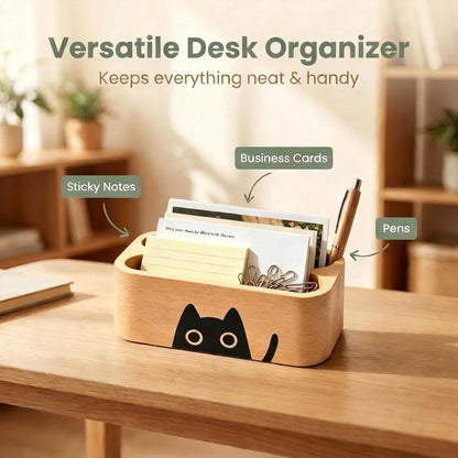 Natural Wooden Name Card Holder Wood Business Card Holder Office Desktop Card Display Stands Cat Pattern Cute