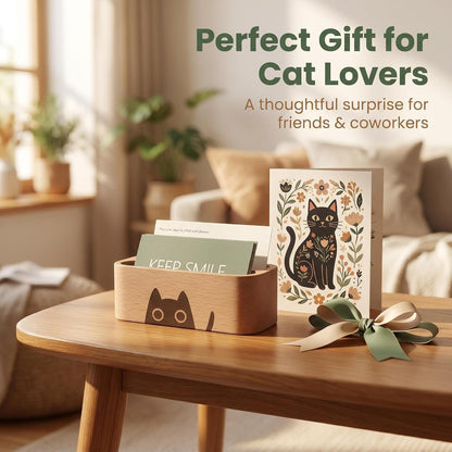 Natural Wooden Name Card Holder Wood Business Card Holder Office Desktop Card Display Stands Cat Pattern Cute