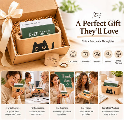 Natural Wooden Name Card Holder Wood Business Card Holder Office Desktop Card Display Stands Cat Pattern Cute