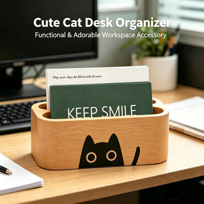 Natural Wooden Name Card Holder Wood Business Card Holder Office Desktop Card Display Stands Cat Pattern Cute