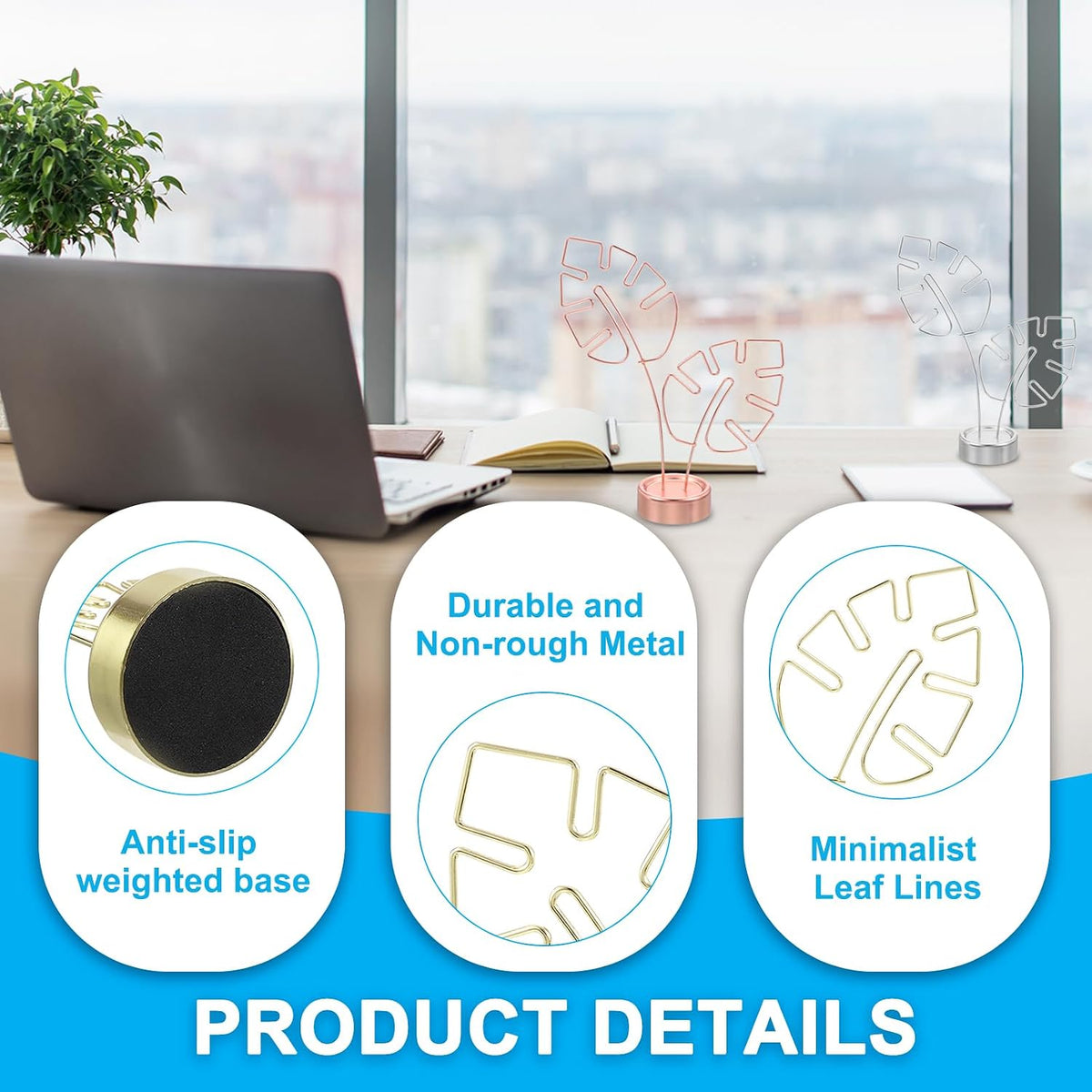 Monstera Memo Clip, Table Card Holder Message Note Cards Display Photo Display Stand for Memo Paper Photo Wedding Desk Office Home Store Supplies, Silver Tone