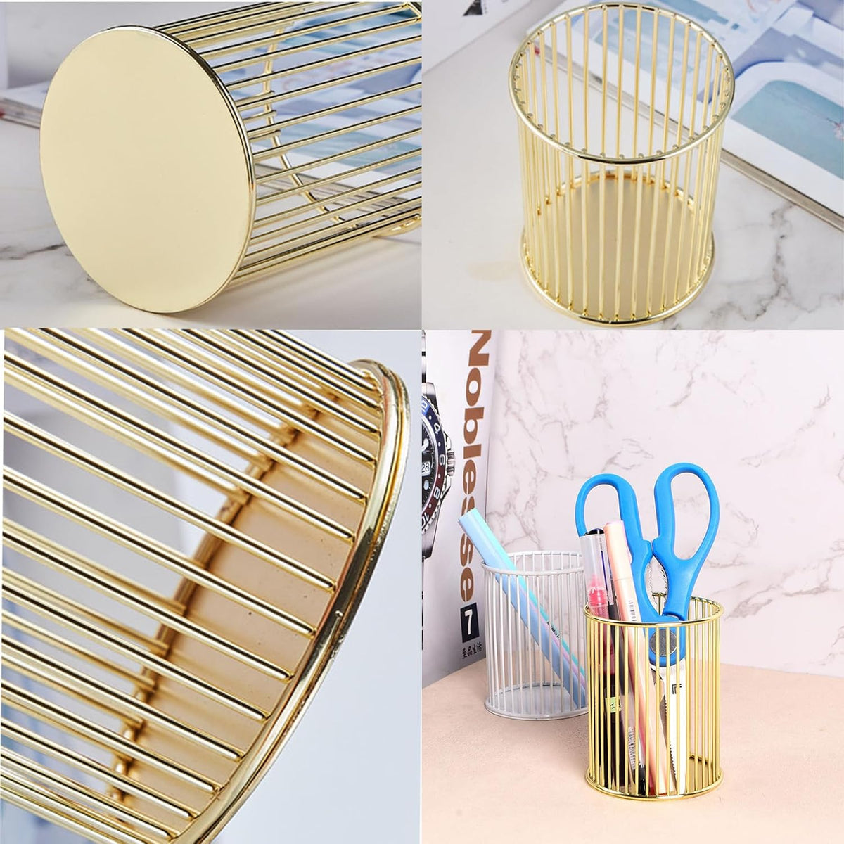 Gold Metal Pen Holder Cup for Desk Makeup Brushes Pencil Holders Home Office Organizer