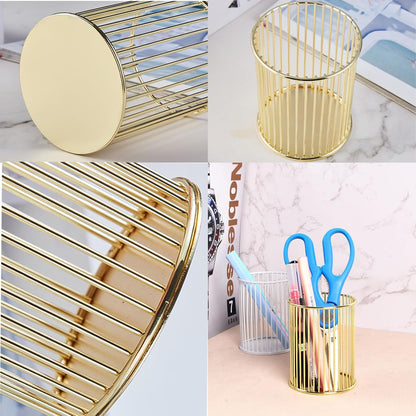Gold Metal Pen Holder Cup for Desk Makeup Brushes Pencil Holders Home Office Organizer