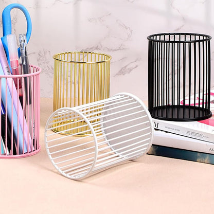 Gold Metal Pen Holder Cup for Desk Makeup Brushes Pencil Holders Home Office Organizer