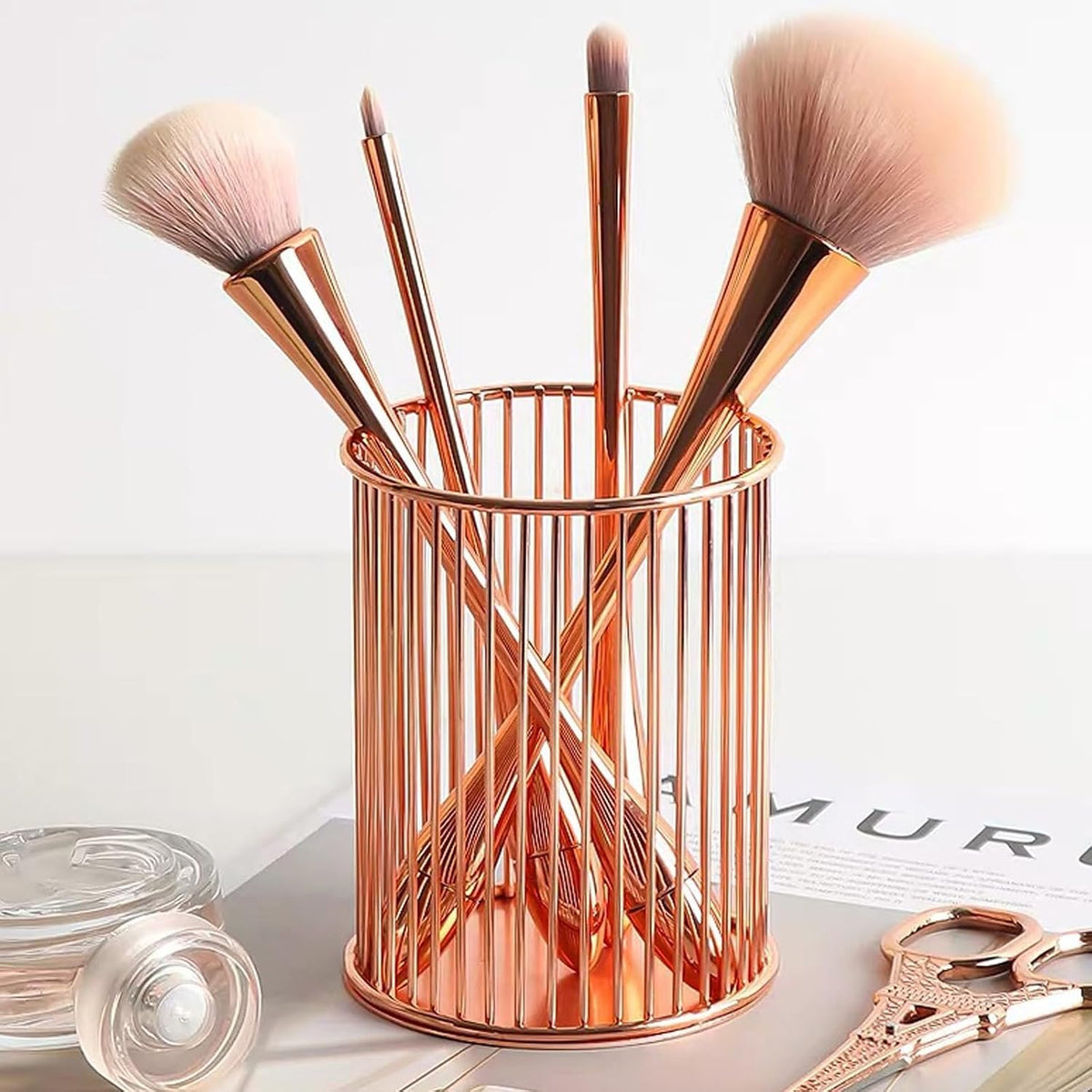 Gold Metal Pen Holder Cup for Desk Makeup Brushes Pencil Holders Home Office Organizer