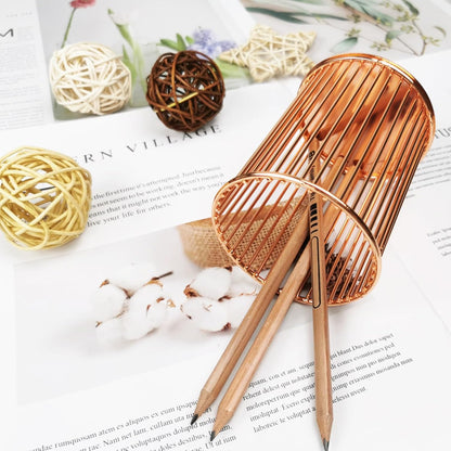 Gold Metal Pen Holder Cup for Desk Makeup Brushes Pencil Holders Home Office Organizer