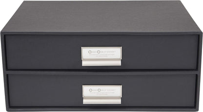 Box of Sweden Birger 2-Drawer Fiberboard Label Frame Document Letter Box | Desktop Drawers for Loose Papers, Documents & More with Metal Label Holder | 13.1" x 10" x 5.7" | White