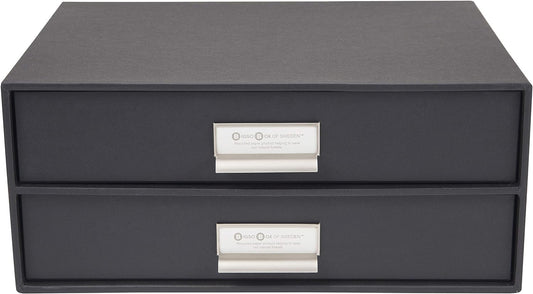 Box of Sweden Birger 2-Drawer Fiberboard Label Frame Document Letter Box | Desktop Drawers for Loose Papers, Documents & More with Metal Label Holder | 13.1" x 10" x 5.7" | White
