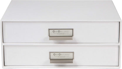Box of Sweden Birger 2-Drawer Fiberboard Label Frame Document Letter Box | Desktop Drawers for Loose Papers, Documents & More with Metal Label Holder | 13.1" x 10" x 5.7" | White