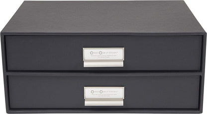 Box of Sweden Birger 2-Drawer Fiberboard Label Frame Document Letter Box | Desktop Drawers for Loose Papers, Documents & More with Metal Label Holder | 13.1" x 10" x 5.7" | White