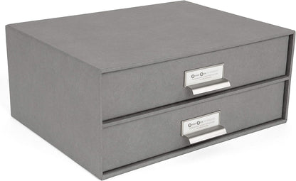 Box of Sweden Birger 2-Drawer Fiberboard Label Frame Document Letter Box | Desktop Drawers for Loose Papers, Documents & More with Metal Label Holder | 13.1" x 10" x 5.7" | White