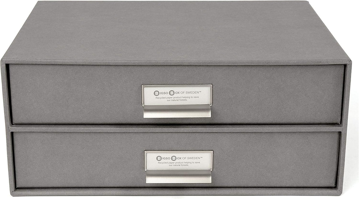 Box of Sweden Birger 2-Drawer Fiberboard Label Frame Document Letter Box | Desktop Drawers for Loose Papers, Documents & More with Metal Label Holder | 13.1" x 10" x 5.7" | White