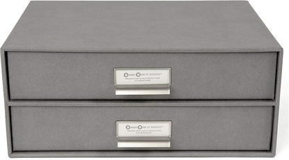 Box of Sweden Birger 2-Drawer Fiberboard Label Frame Document Letter Box | Desktop Drawers for Loose Papers, Documents & More with Metal Label Holder | 13.1" x 10" x 5.7" | White