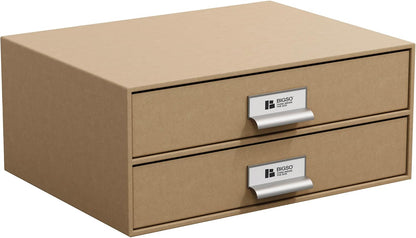 Box of Sweden Birger 2-Drawer Fiberboard Label Frame Document Letter Box | Desktop Drawers for Loose Papers, Documents & More with Metal Label Holder | 13.1" x 10" x 5.7" | White