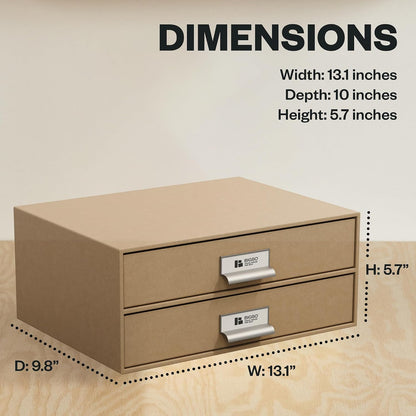Box of Sweden Birger 2-Drawer Fiberboard Label Frame Document Letter Box | Desktop Drawers for Loose Papers, Documents & More with Metal Label Holder | 13.1" x 10" x 5.7" | White