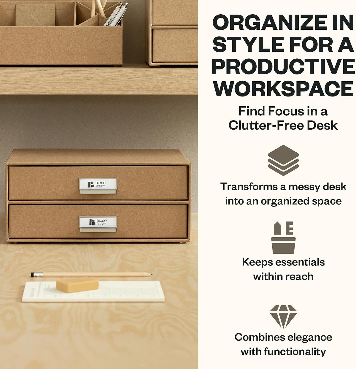 Box of Sweden Birger 2-Drawer Fiberboard Label Frame Document Letter Box | Desktop Drawers for Loose Papers, Documents & More with Metal Label Holder | 13.1" x 10" x 5.7" | White