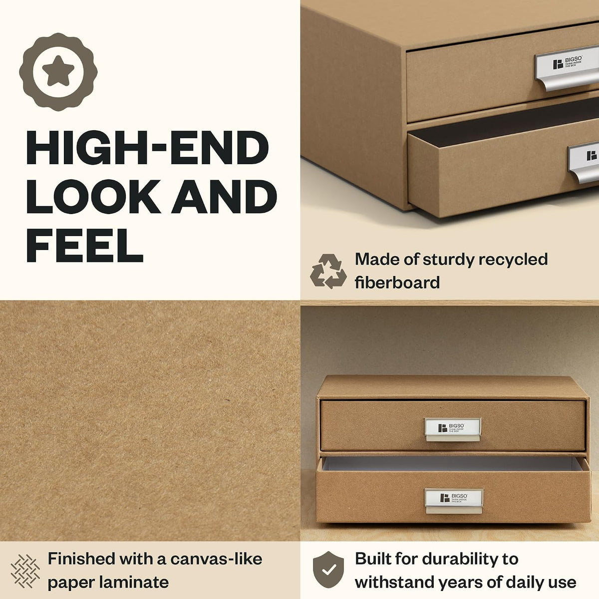 Box of Sweden Birger 2-Drawer Fiberboard Label Frame Document Letter Box | Desktop Drawers for Loose Papers, Documents & More with Metal Label Holder | 13.1" x 10" x 5.7" | White