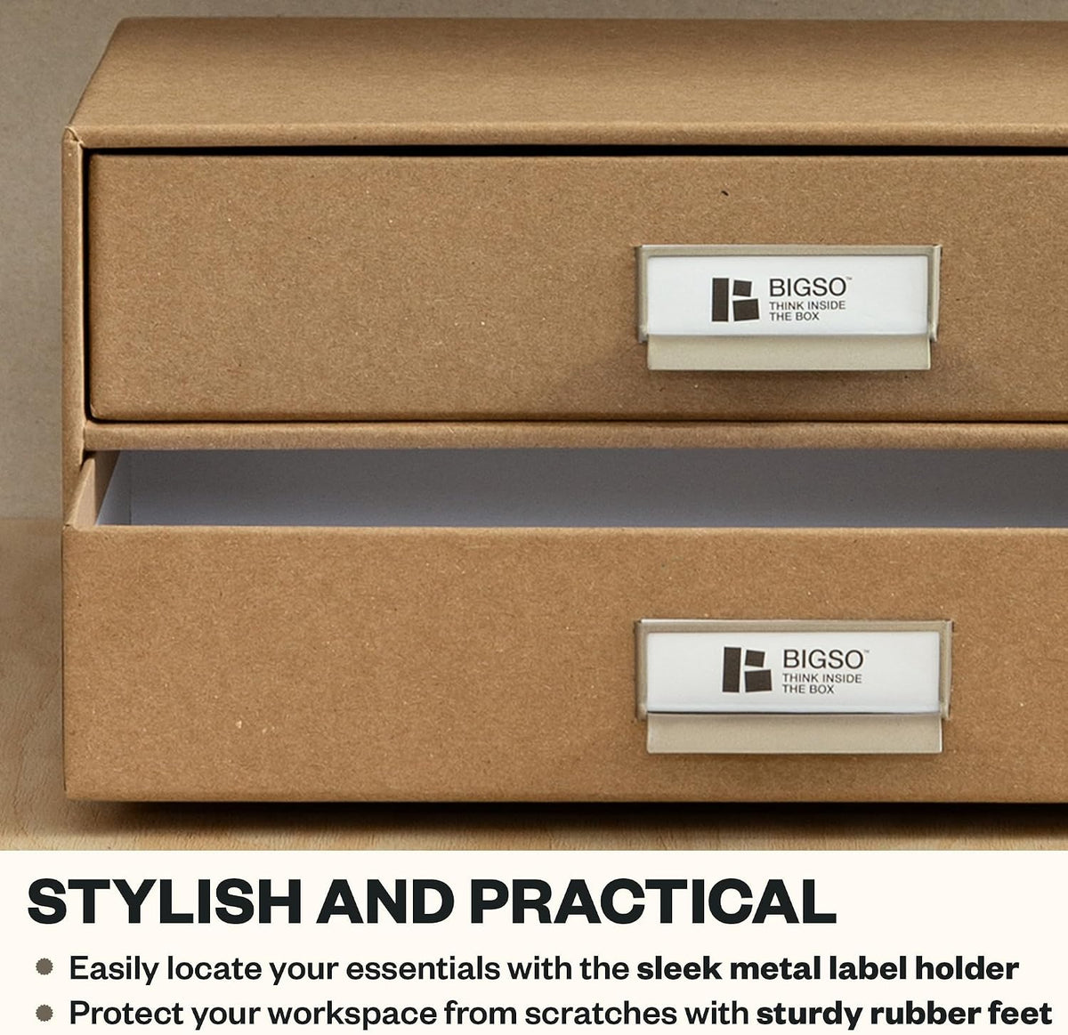 Box of Sweden Birger 2-Drawer Fiberboard Label Frame Document Letter Box | Desktop Drawers for Loose Papers, Documents & More with Metal Label Holder | 13.1" x 10" x 5.7" | White