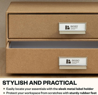 Box of Sweden Birger 2-Drawer Fiberboard Label Frame Document Letter Box | Desktop Drawers for Loose Papers, Documents & More with Metal Label Holder | 13.1" x 10" x 5.7" | White