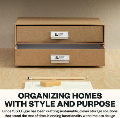 Box of Sweden Birger 2-Drawer Fiberboard Label Frame Document Letter Box | Desktop Drawers for Loose Papers, Documents & More with Metal Label Holder | 13.1" x 10" x 5.7" | White
