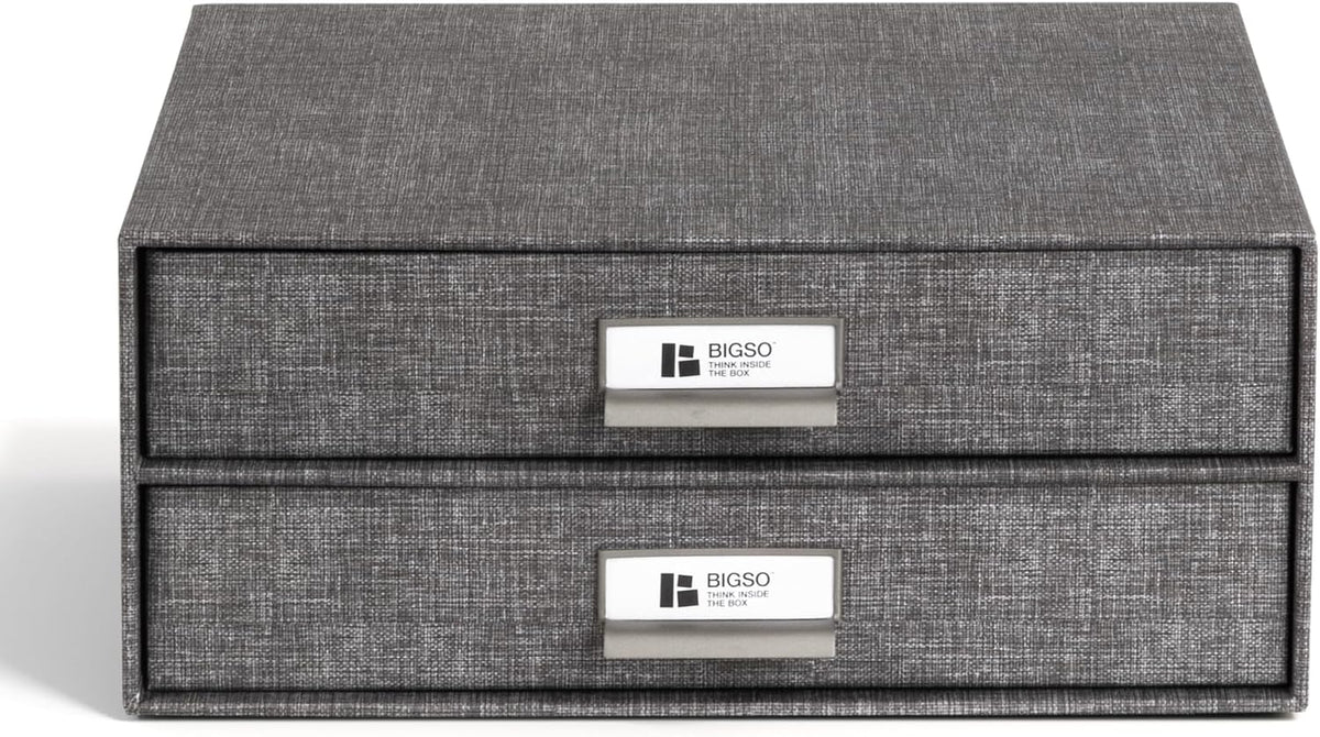 Box of Sweden Birger 2-Drawer Fiberboard Label Frame Document Letter Box | Desktop Drawers for Loose Papers, Documents & More with Metal Label Holder | 13.1" x 10" x 5.7" | White
