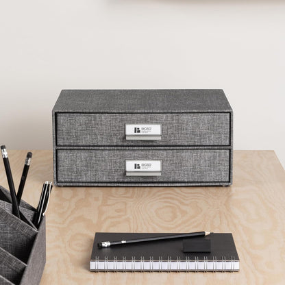 Box of Sweden Birger 2-Drawer Fiberboard Label Frame Document Letter Box | Desktop Drawers for Loose Papers, Documents & More with Metal Label Holder | 13.1" x 10" x 5.7" | White