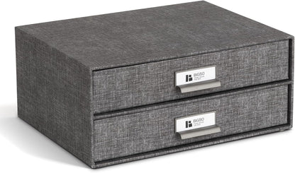 Box of Sweden Birger 2-Drawer Fiberboard Label Frame Document Letter Box | Desktop Drawers for Loose Papers, Documents & More with Metal Label Holder | 13.1" x 10" x 5.7" | White
