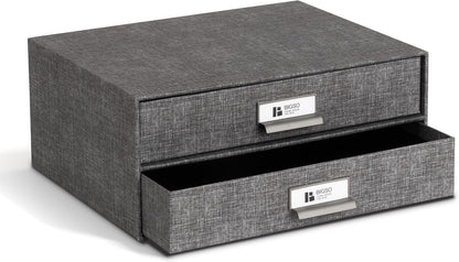 Box of Sweden Birger 2-Drawer Fiberboard Label Frame Document Letter Box | Desktop Drawers for Loose Papers, Documents & More with Metal Label Holder | 13.1" x 10" x 5.7" | White