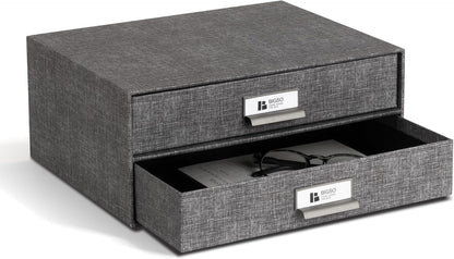 Box of Sweden Birger 2-Drawer Fiberboard Label Frame Document Letter Box | Desktop Drawers for Loose Papers, Documents & More with Metal Label Holder | 13.1" x 10" x 5.7" | White