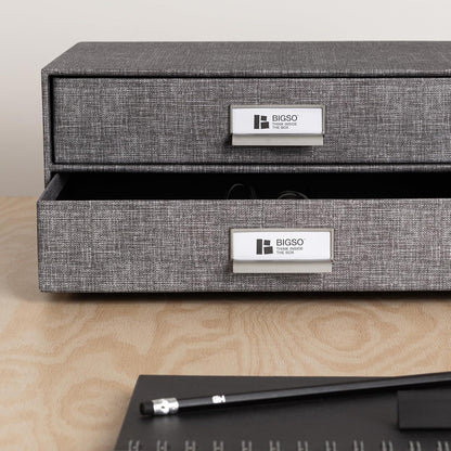 Box of Sweden Birger 2-Drawer Fiberboard Label Frame Document Letter Box | Desktop Drawers for Loose Papers, Documents & More with Metal Label Holder | 13.1" x 10" x 5.7" | White