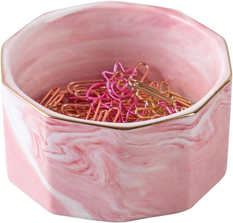 Paper Clip Holder Ceramic Marbling Paper Clip Dispenser for Desk Paper Clip Organizer Office Binder Clip Holder (Pink)
