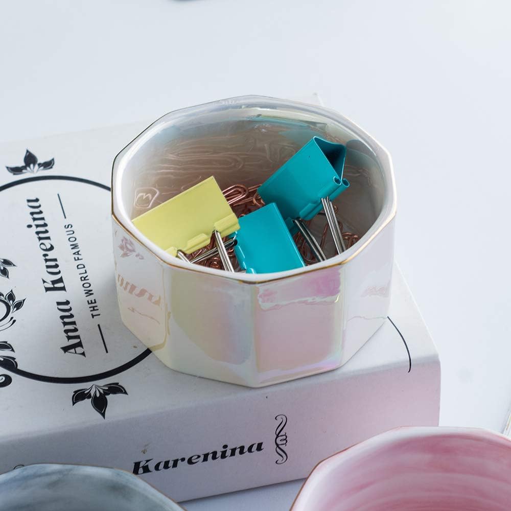 Paper Clip Holder Ceramic Marbling Paper Clip Dispenser for Desk Paper Clip Organizer Office Binder Clip Holder (Pink)